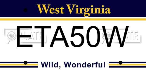 ETA50W West Virginia License Plate