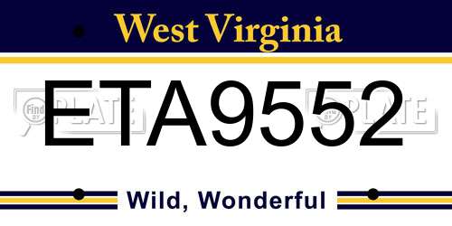 ETA9552 West Virginia License Plate