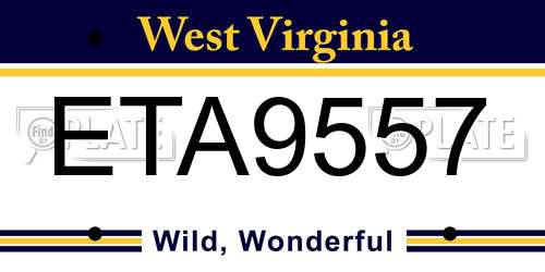 ETA9557 West Virginia License Plate