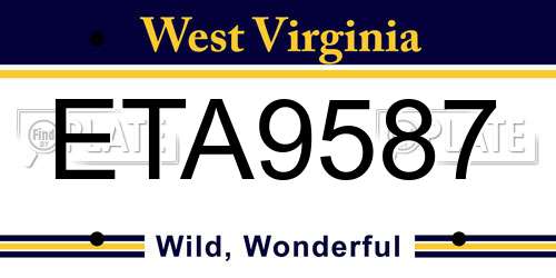 ETA9587 West Virginia License Plate