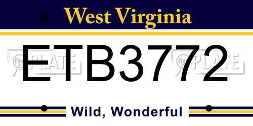 ETB3772 West Virginia License Plate