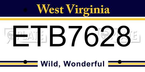 ETB7628 West Virginia License Plate