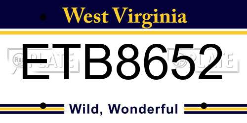 ETB8652 West Virginia License Plate