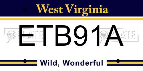ETB91A West Virginia License Plate