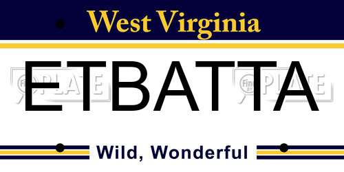 ETBATTA West Virginia License Plate
