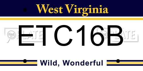 ETC16B West Virginia License Plate