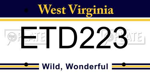 ETD223 West Virginia License Plate