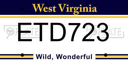 ETD723 West Virginia License Plate