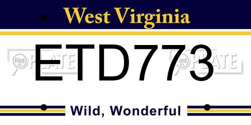 ETD773 West Virginia License Plate