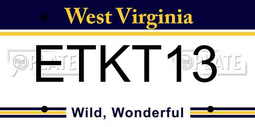 ETKT13 West Virginia License Plate