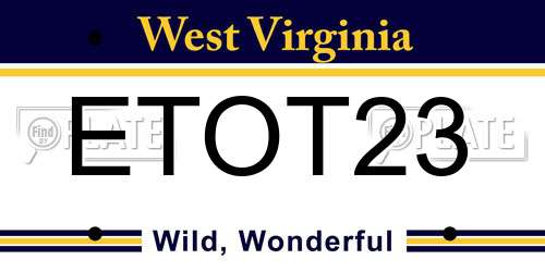 ETOT23 West Virginia License Plate