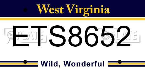 ETS8652 West Virginia License Plate