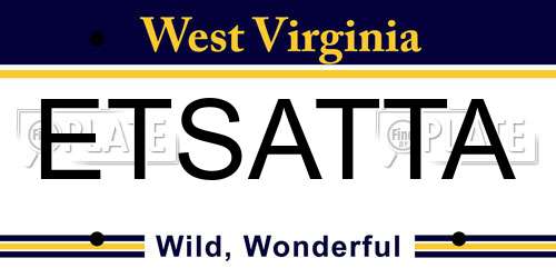 ETSATTA West Virginia License Plate