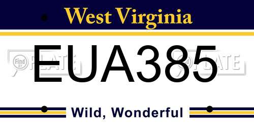 EUA385 West Virginia License Plate