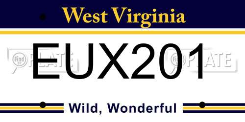 EUX201 West Virginia License Plate