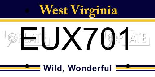 EUX701 West Virginia License Plate