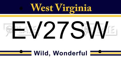EV27SW West Virginia License Plate