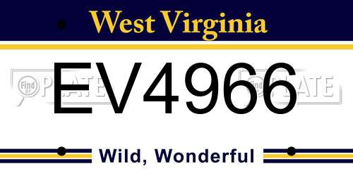 EV4966 West Virginia License Plate