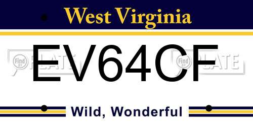 EV64CF West Virginia License Plate