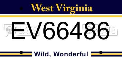 EV66486 West Virginia License Plate