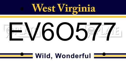 EV6O577 West Virginia License Plate
