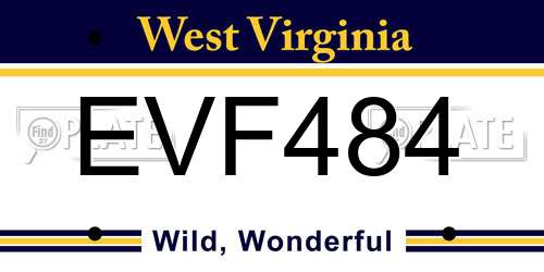 EVF484 West Virginia License Plate
