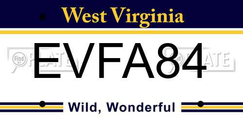 EVFA84 West Virginia License Plate