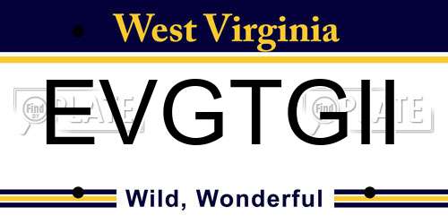EVGTGII West Virginia License Plate