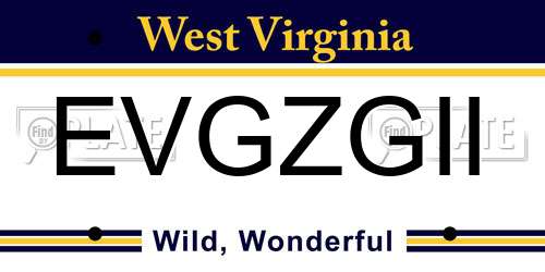 EVGZGII West Virginia License Plate
