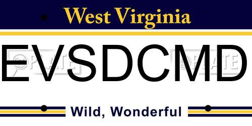 EVSDCMD West Virginia License Plate