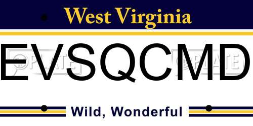 EVSQCMD West Virginia License Plate