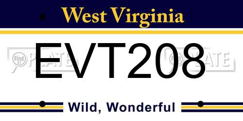 EVT208 West Virginia License Plate