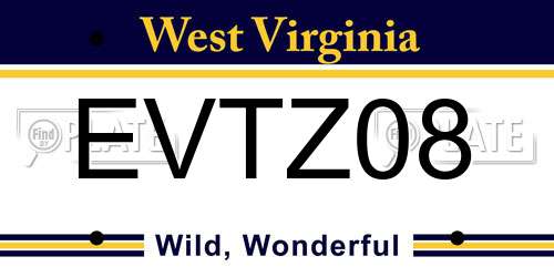 EVTZ08 West Virginia License Plate
