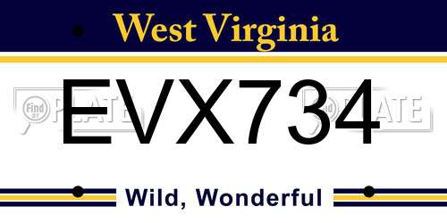 EVX734 West Virginia License Plate