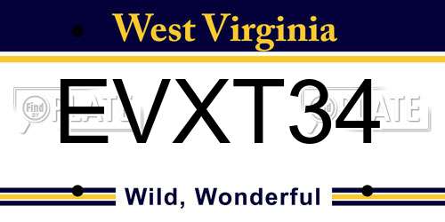 EVXT34 West Virginia License Plate