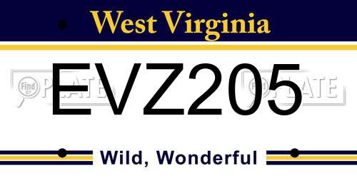 EVZ205 West Virginia License Plate