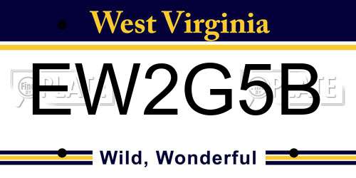 EW2G5B West Virginia License Plate