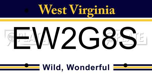 EW2G8S West Virginia License Plate
