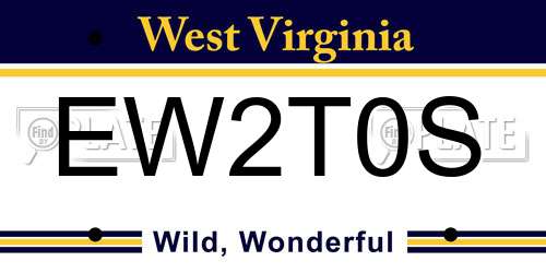 EW2T0S West Virginia License Plate