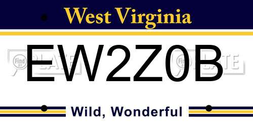 EW2Z0B West Virginia License Plate