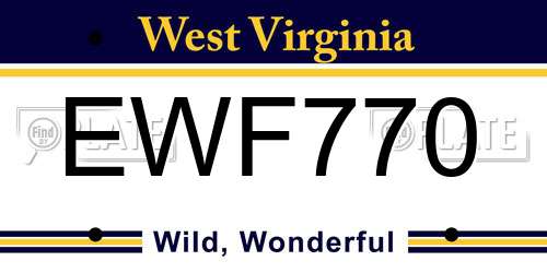 EWF770 West Virginia License Plate
