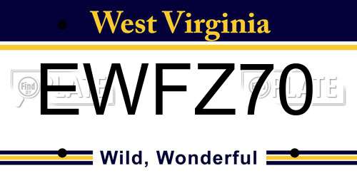 EWFZ70 West Virginia License Plate