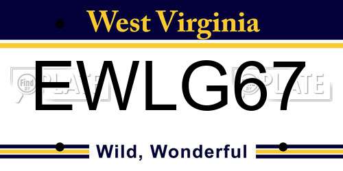 EWLG67 West Virginia License Plate
