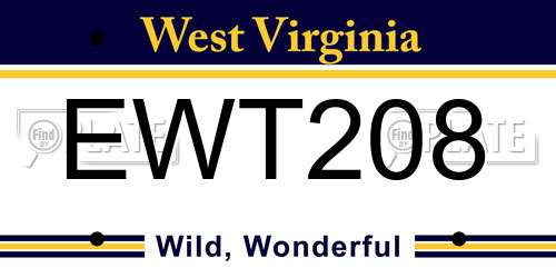 EWT208 West Virginia License Plate