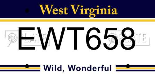 EWT658 West Virginia License Plate