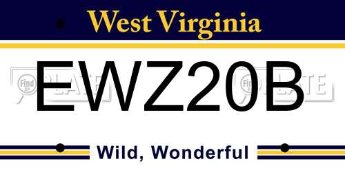 EWZ20B West Virginia License Plate