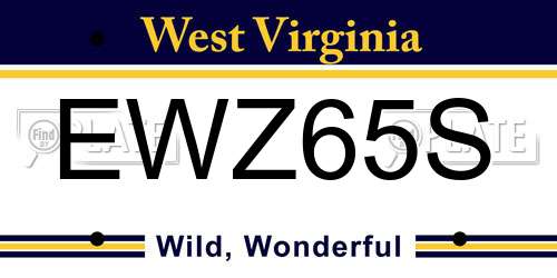 EWZ65S West Virginia License Plate