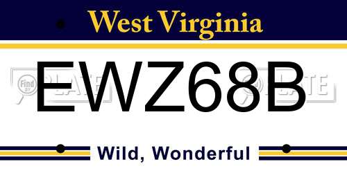 EWZ68B West Virginia License Plate