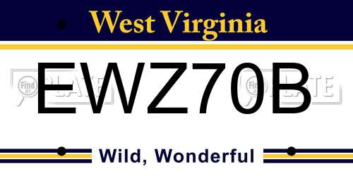 EWZ70B West Virginia License Plate