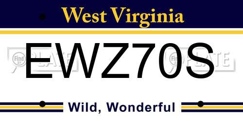 EWZ70S West Virginia License Plate